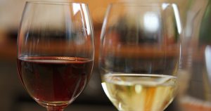 Glass of white and red wine