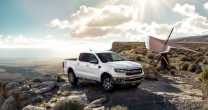 White 2021 Ford Ranger on a cliff